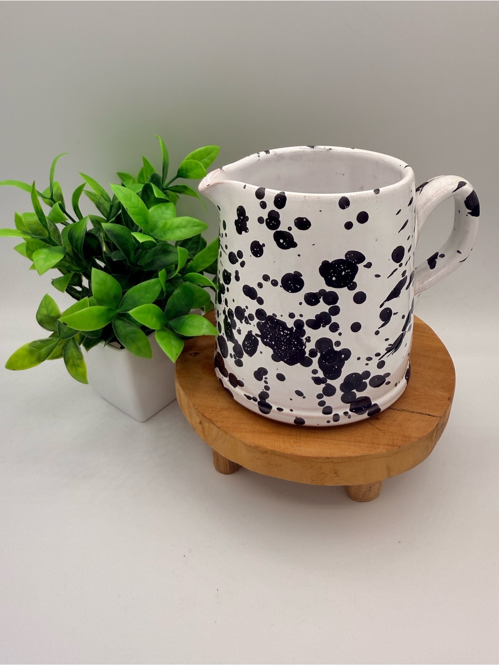 Nicola Fasano Italy Black Splatterware Ceramic Creamer Pitcher